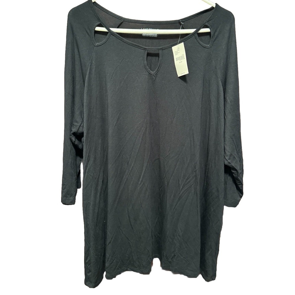 Lane Bryant‎ Tunic Top Keyhole Neck 3/4 Sleeve Plus Size Top Black 22/24